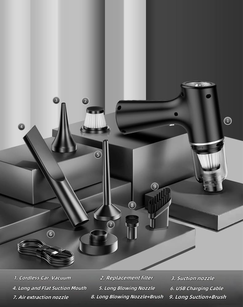 Car Vacuum Cleaner, Handheld Vacuum, Suction/Blowing/Filling 4-in-1, 4000PA/6000PA/12000PA, Large Capacity, Portable Rechargeable (4000PA)