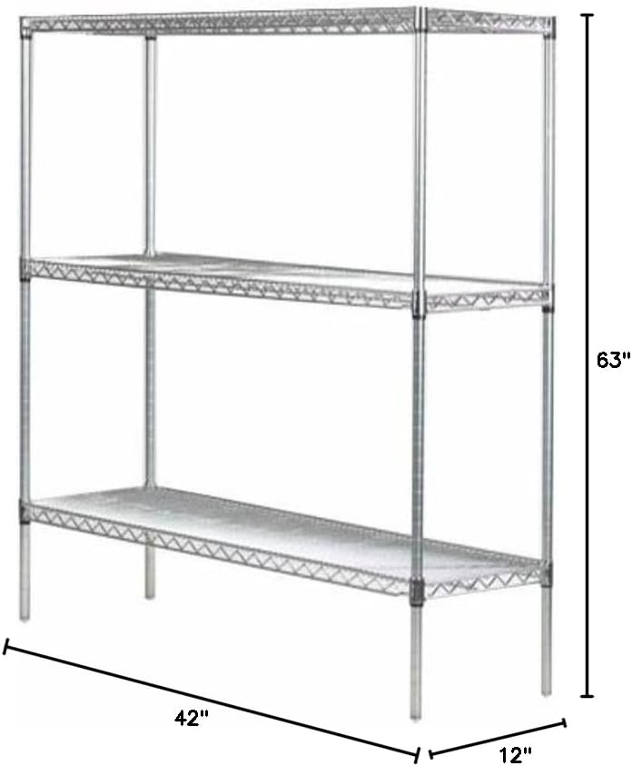 Omega 12" Deep x 42" Wide x 63" High 3 Tier Chrome Starter Shelving Unit