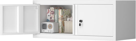 LUCYPAL Metal Storage Cabinet,Garage Wall Mounted Storage Cabinet with Locking Doors,Steel Hanging Cabinets for Home Office,Warehouse,Bathroom,Kitchen,White,12.8''H