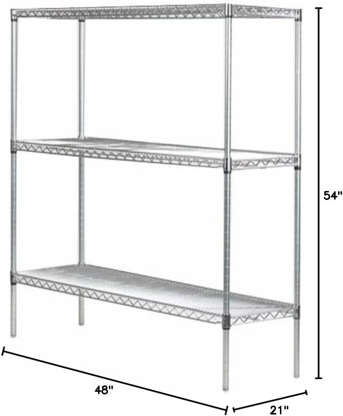 Omega 21" Deep x 48" Wide x 54" High 3 Tier Chrome Starter Shelving Unit