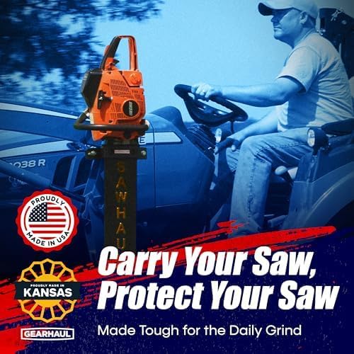 SawHaul Universal Tractor Chainsaw Holder - Made in Kansas USA - Fixed Mount Chainsaw Carrier (20" Orange) Compatible w/All Brands