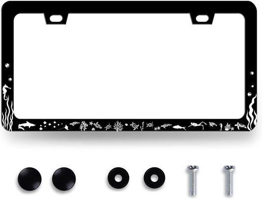 Sea Turtle License Plate Frame Cute Fish Animal Turtles License Plate Holder for Personalized Ocean Animals Car Decorative Stainless Steel Funny License Plate Turtles Auto Part 12.2" x 6.2"