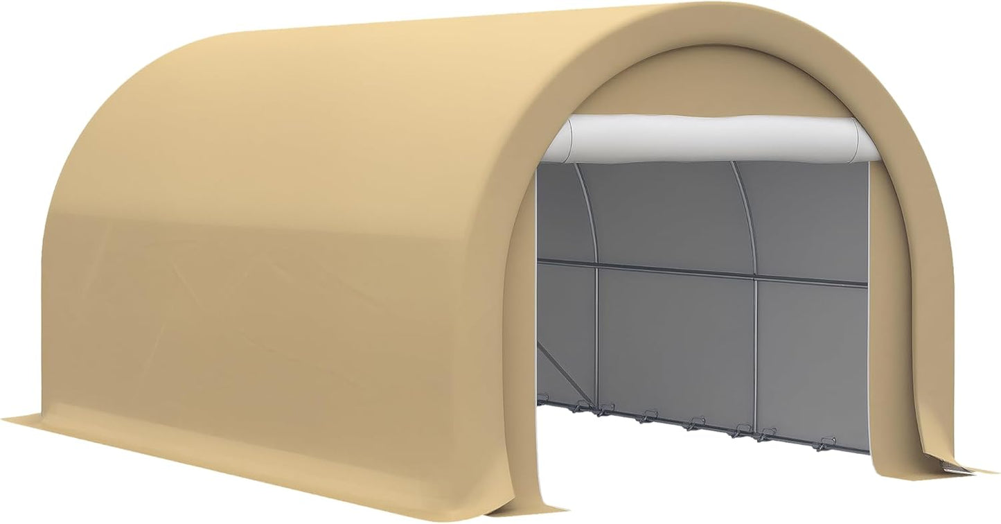 Outsunny 10' x 16' Carport, Heavy Duty Portable Garage Storage Tent with Large Zippered Door, Anti-UV PE Canopy Cover for Car, Truck, Boat, Motorcycle, Bike, Garden Tools, Outdoor Work, Beige