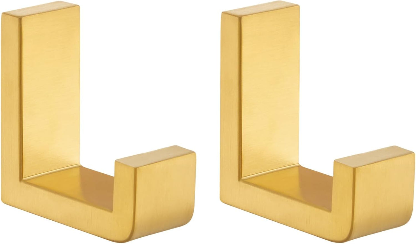 Angle Simple Towel Hook Brushed Gold 2 Pack, 304 Stainless Steel Robe Hook for Bathroom