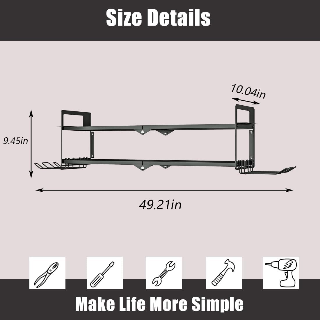 AZERPIAN Heavy Duty Power Tool Organizer Wall Mount for Drill and Cordless Tools Heavy Duty Rack for Garage Organization Workshop Pegboard (2 Layers 4 Slots)