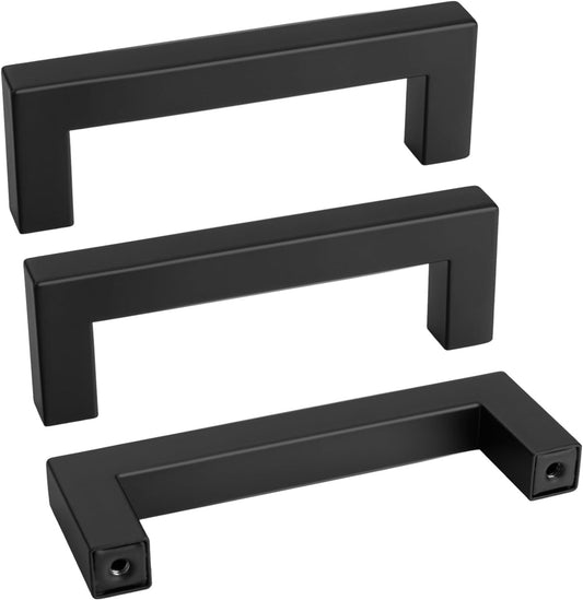 goldenwarm 50 Pack 3.5 INCH Black Square Bar Cabinet Pull - Drawer Handle Stainless Steel Modern Hardware for Kitchen and Bathroom Cabinets Cupboard,Center to Center 3-1/2in (90mm) Cabinet Pulls
