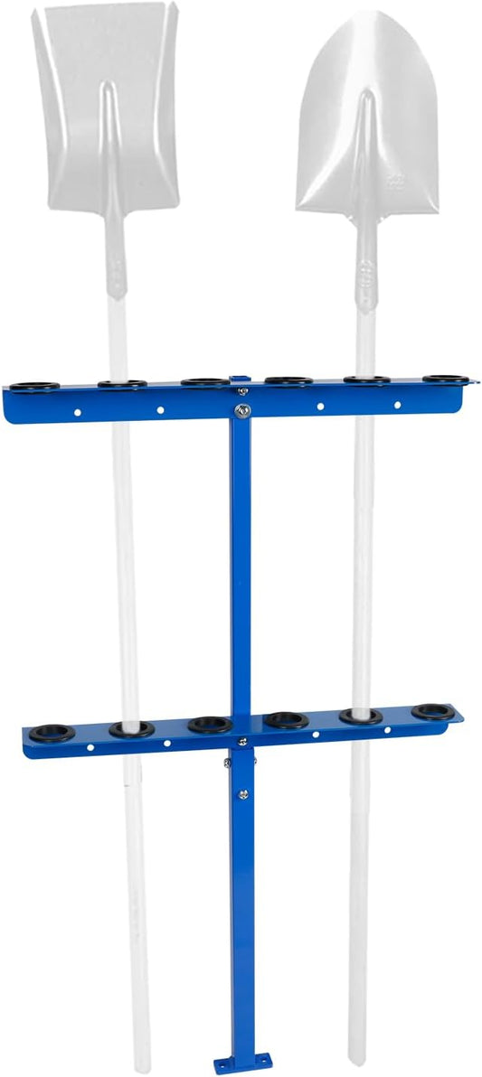 Vertical Hand Rack for Enclosed Landscaping Truck Trailer Garage or Shed Walls Holds 6 Tools for Shovels, Rakes, Hoes, Open Trailer Storage, 1 Pack (Blue)