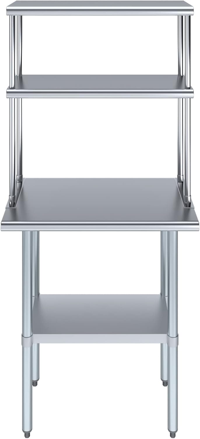 AmGood Stainless Steel Work Table Double Tier Overshelf | 18" x 30" Work Table + 12" Overshelf