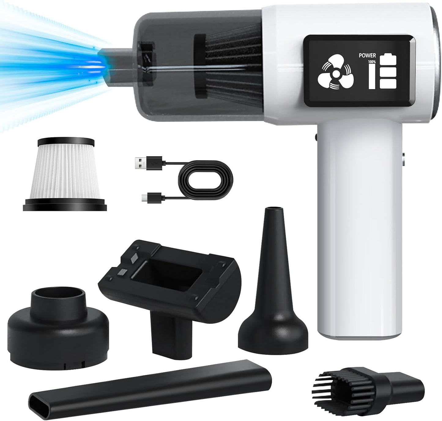 Mini Cordless Handheld Vacuum Cleaner, 21000Pa Strong Suction, 2-Speed USB-C Rechargeable for Car, Home, Office Desk – Pearl White | Faddish Portable Cleaner