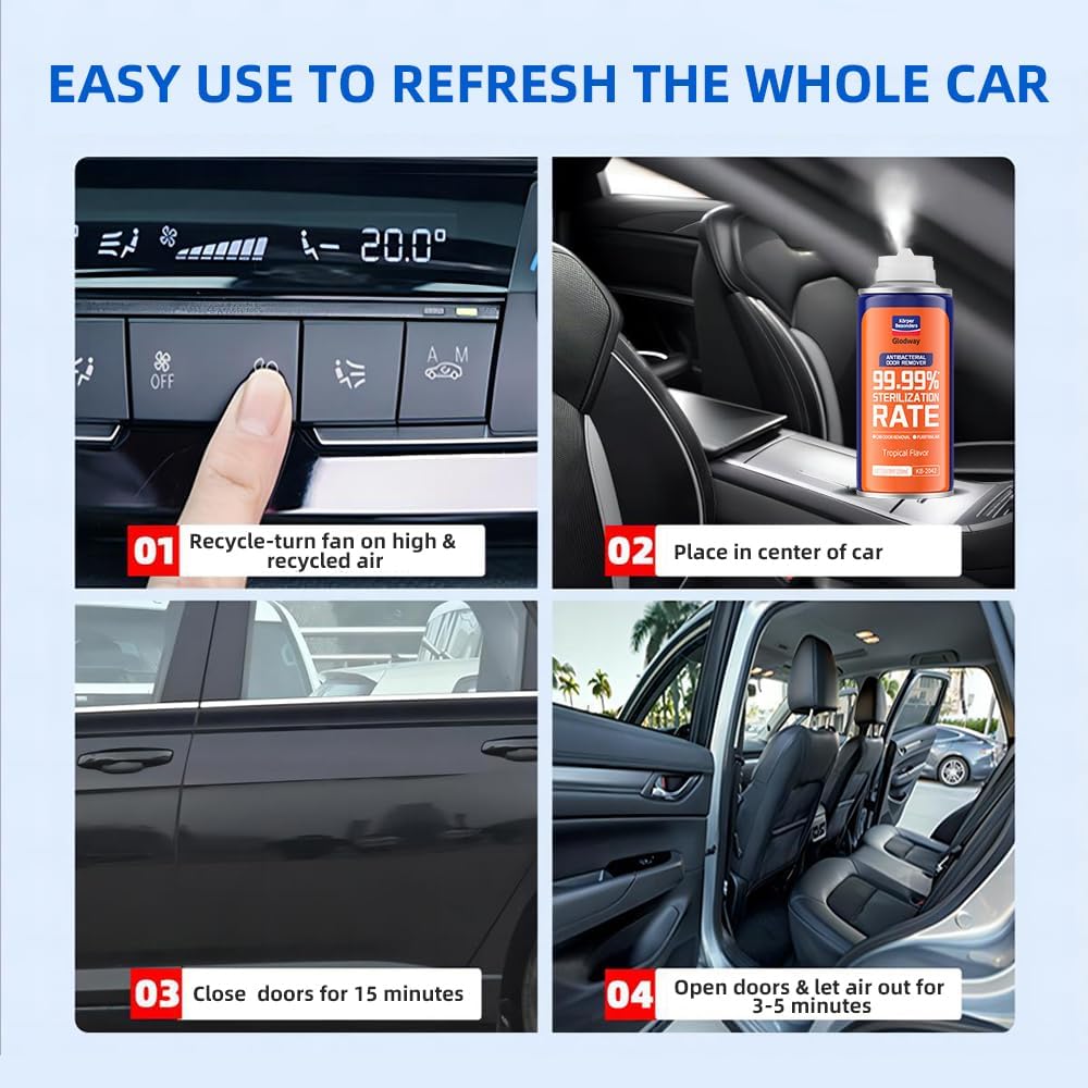 Glodway Whole Car Air Refresher,Odor Eliminator Remover Spray For Car,Three Kinds Scents Freshener With Odour Eliminator Technology,Long-Lasting Scent,6 Ounce(Pack of 3)