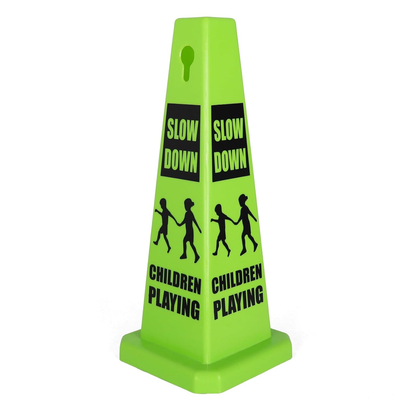 Imperial Standard Children Playing Cone - Children at Play Sign - Four-Sided Slow Down Kids Cones - Child at Play Signs - Drive Slow/Kid Alert Sign (4 Pack - Green)