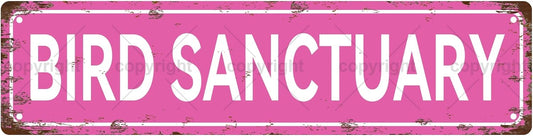 BIRD SANCTUARY Vintage Metal Tin Sign, Street Sign, Home Decor, Room Decor, Wall Decor, Bathroom Decor, Bar Decor, Cafe Decor, Garage Decor, 16 x 4 Inch