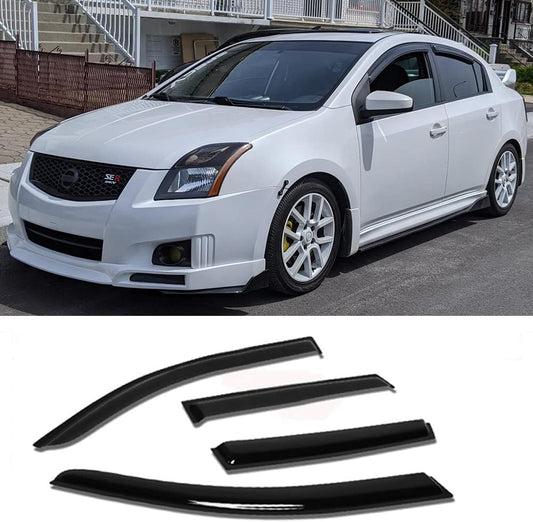 4pcs Side Window Deflector Visor Rain Guard,Outside Mount Tape-on Shatterproof Dark Smoke,4pc Window Shades fit for 2007-2012 Nissan Sentra 94165