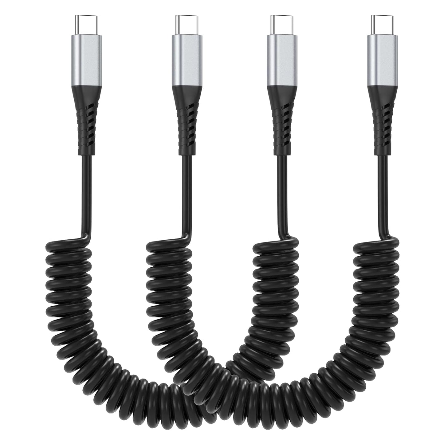 Coiled USB C to USB C Cable, 2 Pack Retractable USB Type C Charging Cable 60W USB C to C Coiled Cord for iPhone 16 15 Pro, Samsung Galaxy S25 S24 Ultra / A16, Moto G, Google Pixel, iPad Air 4