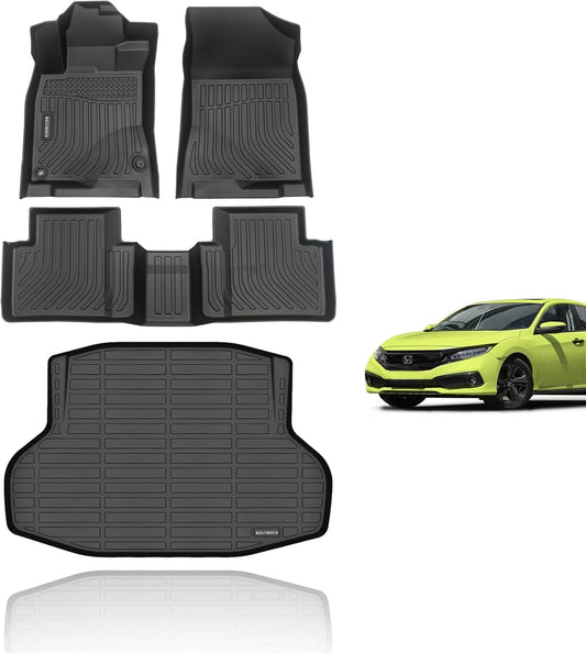 KELCSEECS Floor Mats & Cargo Liner for 2016-2021 Civic Sedan/2017-2021 Civic Si Not Fit Hatchback/Sport/Coupe/Type R Car Mats All Weather Floor Liners Trunk Mat Cargo Mat Civic Floor Mats