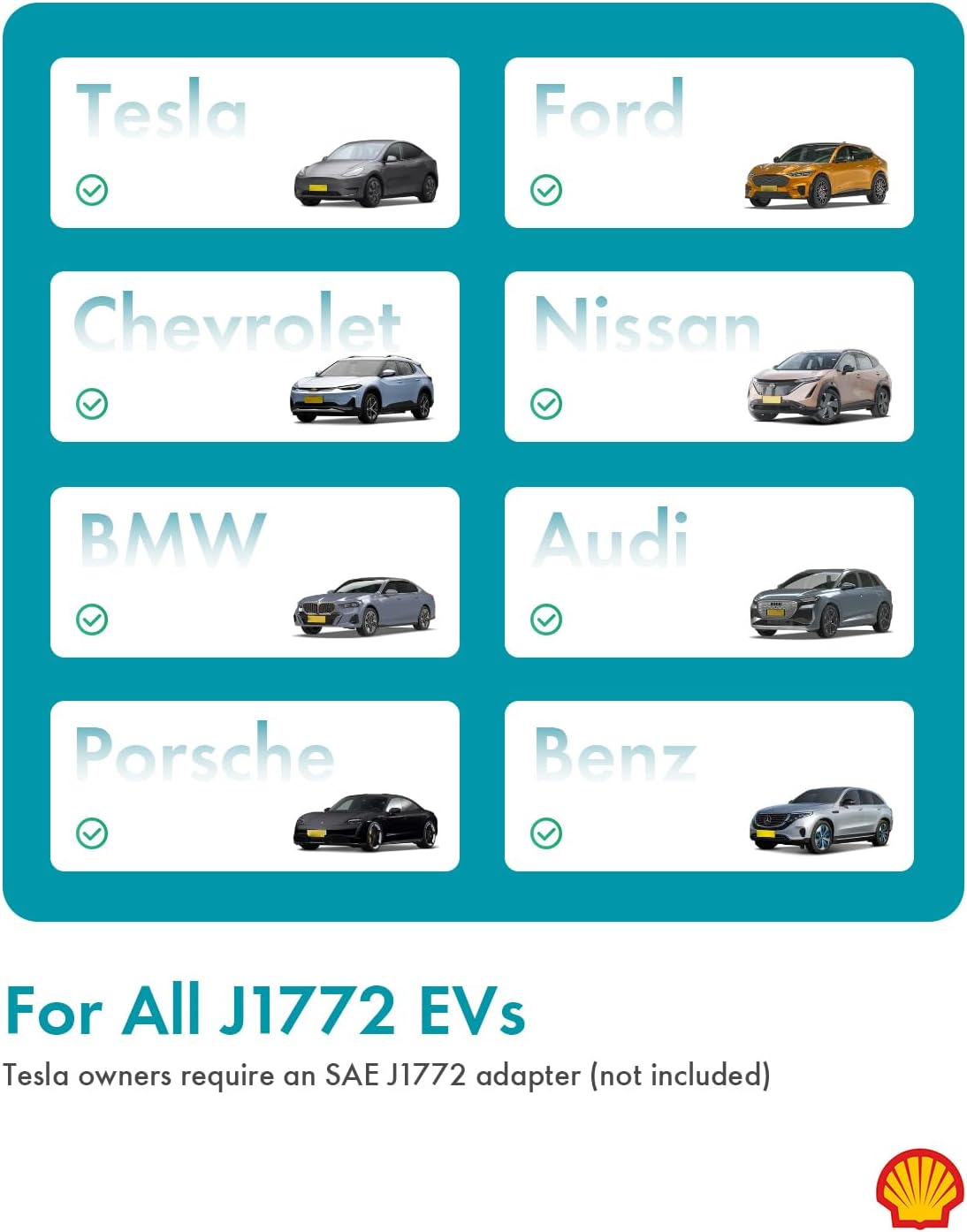 Shell Level 2 EV Charger, 40A ETL Certified Energy Star EV Charger, Home/Outdoor Portable Charging Station Adjustable Current Schedule Time Total Length 24ft Cable Adapter for J1772 Electric Cars