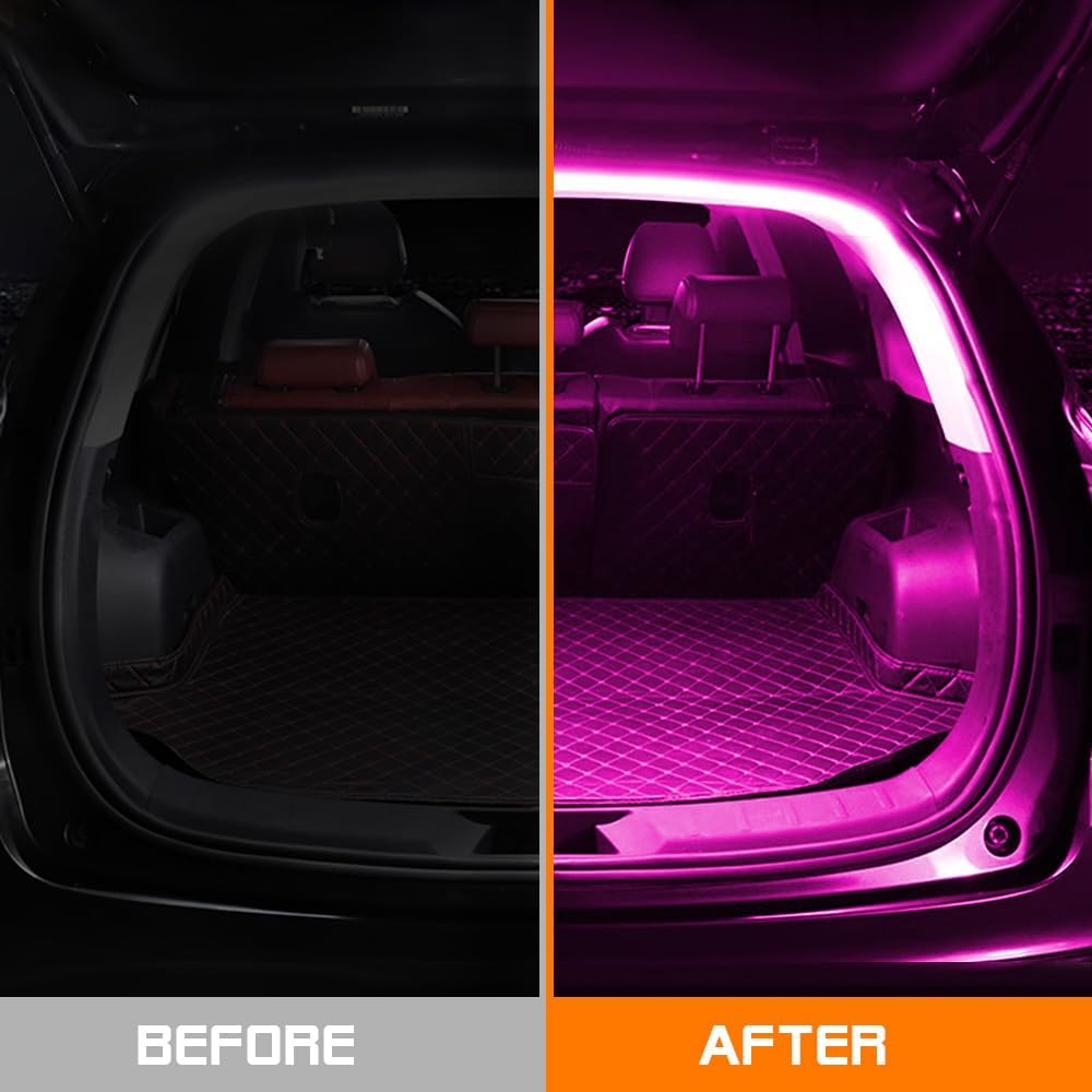 Car LED Strip Light For Trunk, 79Inch IP67 Silicone Waterproof Neon Light Strip Embedded, Flexible Cutting Universal Auto Interior Lights(Pink)