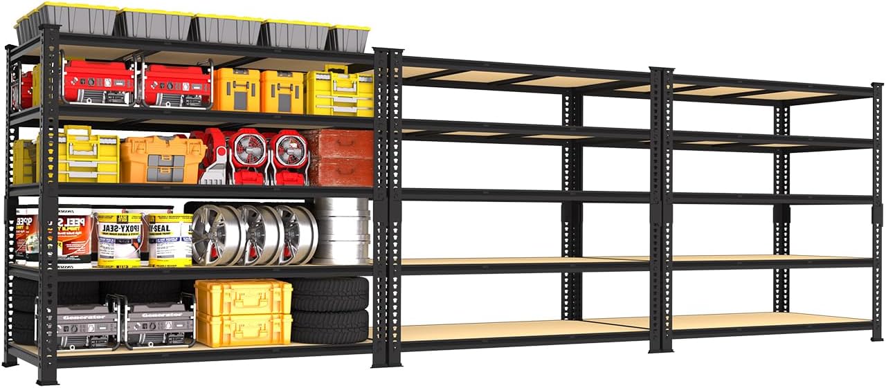 PrimeZone Heavy Duty Garage Storage Shelves - 48" W X 24" D X 72" H Adjustable Metal Shelving Unit, 5 Tier Industrial Shelves for Storage Standing Utility Rack for Warehouse, Basement, Black, 3 Pack