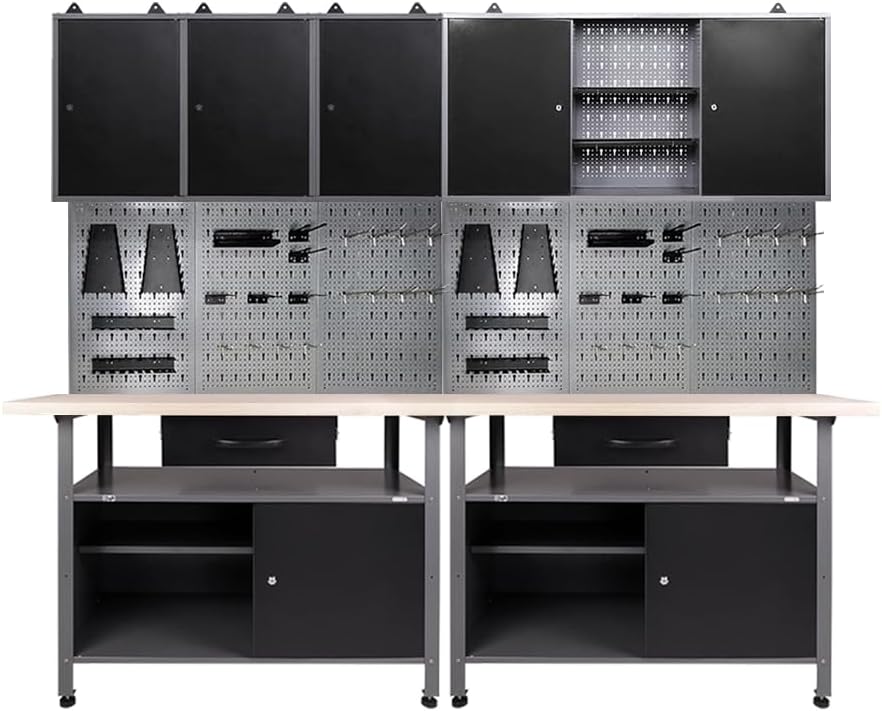 Garage Tool Storage Cabinet Workbench with Wood Top, for Factories Auto Repair Shops