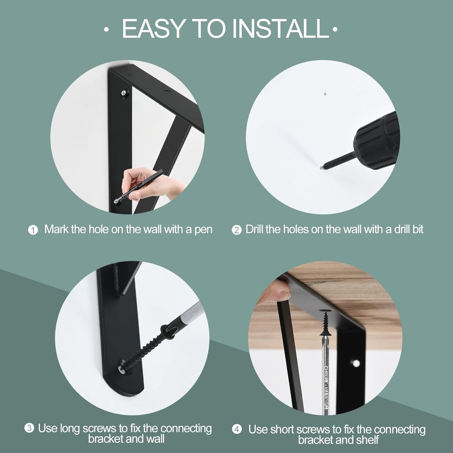 16 Pack L14 x H 10" Black Heavy Duty Shelf Brackets with Screws Metal Shelf Brackets Shelf Support Angle Brackets for Shelves L Brackets Heavy Duty Floating Shelf