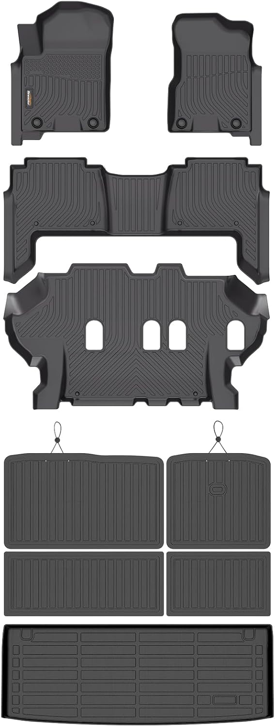 Binmotor-Floor Mats & Cargo Liner for Nissan Armaza/Infiniti QX80 2019-2024丨 Bench Seat (8 Seats) 丨TPE All Weather Car Mats for Nissan Armada Accessories Floor Liners Trunk Mat