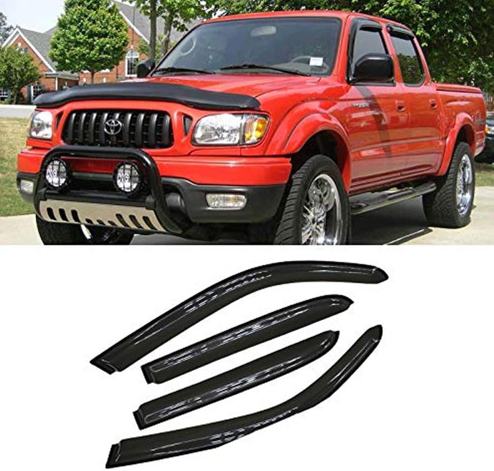 4pcs Outside Mount Style Window Rain Guards Durable Side Wind Deflectors Dark Smoke Vent Nice Window Visors Compatible With 2004-2006 Tundra Crew Cab (Double Cab) Pickup