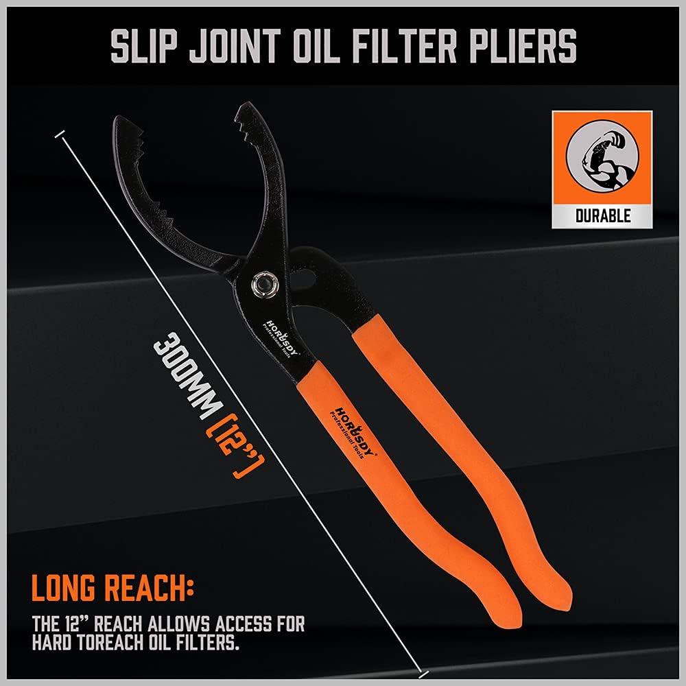 HORUSDY 12" Adjustable Oil Filter Pliers, Adjustable Oil Filter Wrench Removal Tool (Orange)