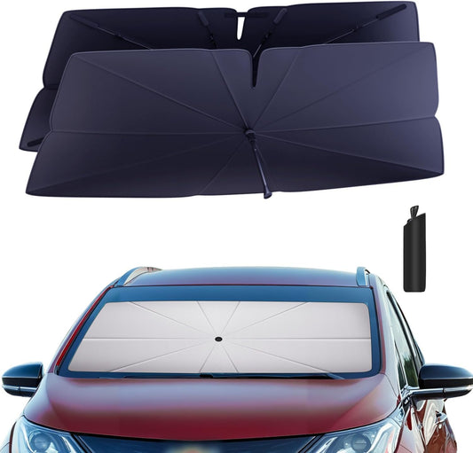 Windshield Sun Shade Umbrella Compatible with 2017-2024 Chevy Bolt EV Accessories: Custom Fit 240T Silver, Double Thickened, Foldable Window Sunshade, Ultimate 99% UV Blocking for LT, Premier