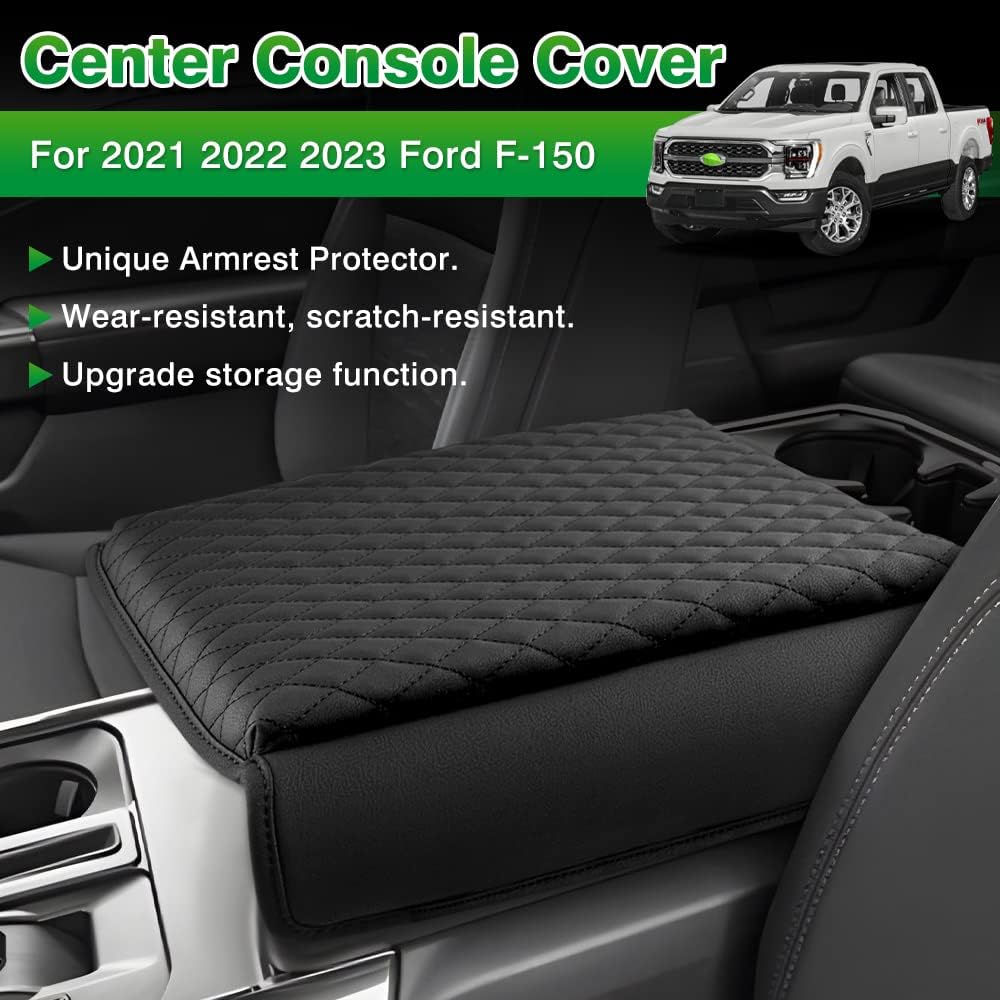 Shademax Custom Fit for Center Console Cover Ford 2021-2025 2026 F-150 Ford F150, 2022-2025 F150 Lightning Work Surface Console Armrest Cover Console Cushion Pad PU Leather Armrest Seat Box Protector