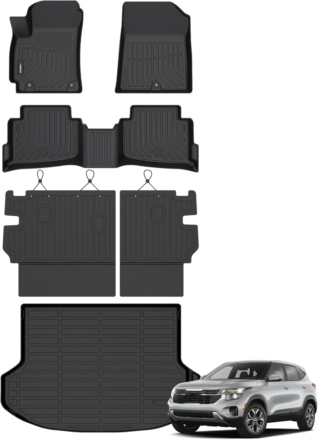 ANBINGO® Floor Mats & Backseat Cargo Liner for Kia Seltos 2024 2025 2026, TPE All Weather Mats 2024 2025 2026 Seltos S, LX, SX, X-Line, Cargo Tray in The Highest Position (Only for U.S.A. and Canada)