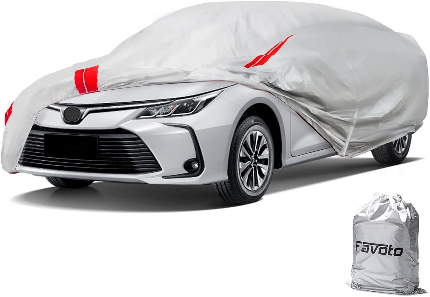 Favoto Sedan Car Cover Waterproof - Custom Fit for Toyota Corolla (1996-2024) All Weather for Automobiles Outdoor with Reflective Stripe Snow Sun Dust UV Protection Full Exterior Cover