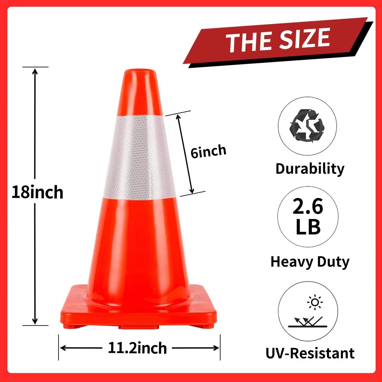 Traffic Cones 18 inch 12 Pack Safety Cones Orange with Reflective Collars Fit Parking Lot,Driveway Road Traffic Control Construction Sport Cones