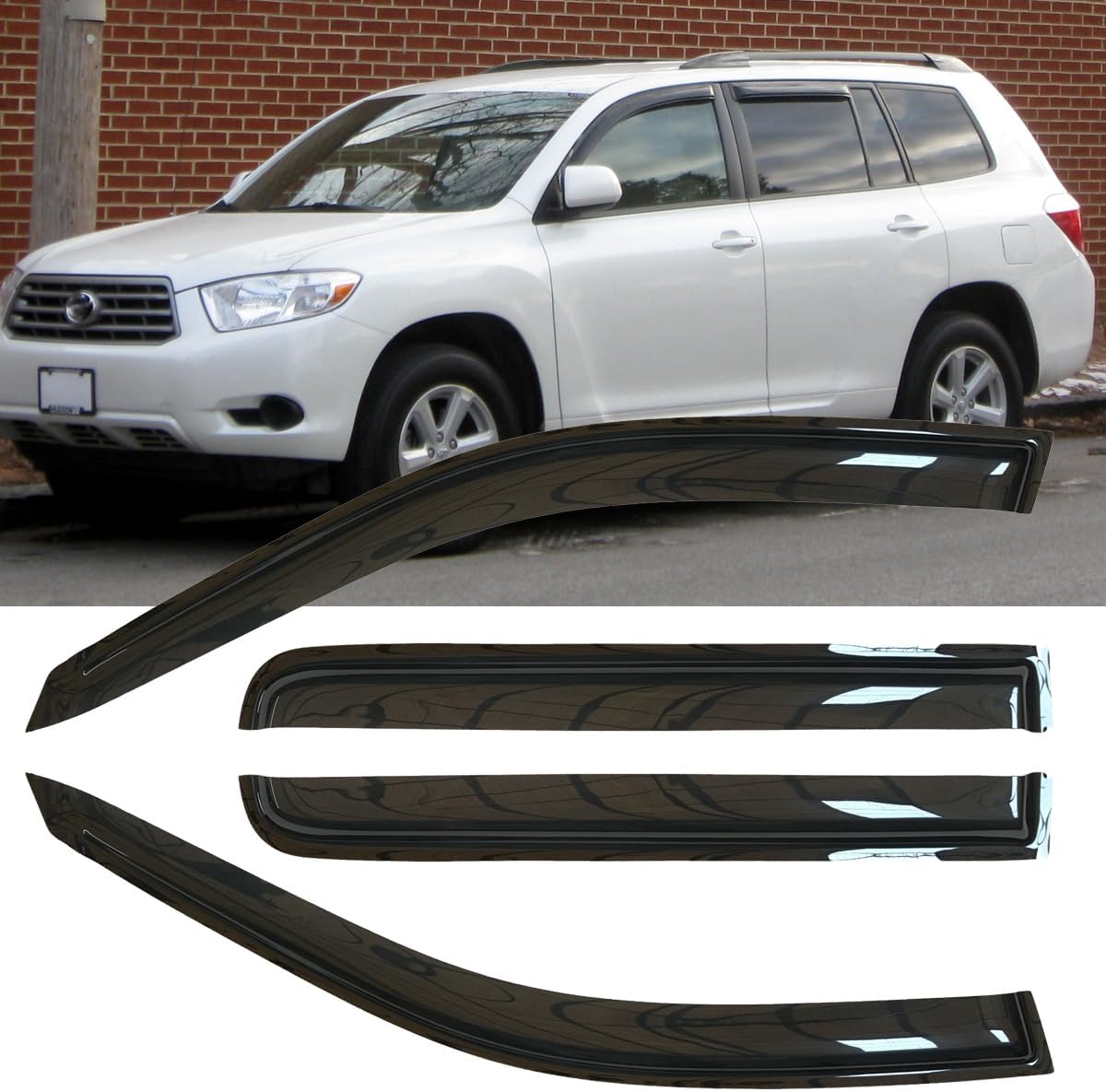 4pcs Outside Mount Style Sun Rain Guard Durable Side Window Wind Deflectors Dark Smoke Vent Window Visors Compatible with 2008-2015 Toyota Highlander