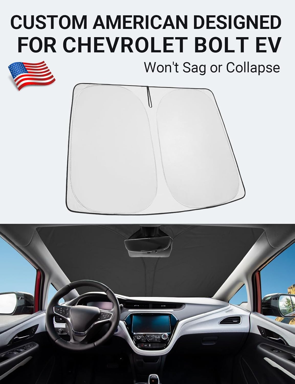 Proadsy 2025 Upgrade Windshield Sunshade Custom Fit 2017-2024 2025 Chevrolet Chevy Bolt EV LT, Premier Hatchback Reflective Heat Sun UV Protector Foldable Front Window Shade Accessories