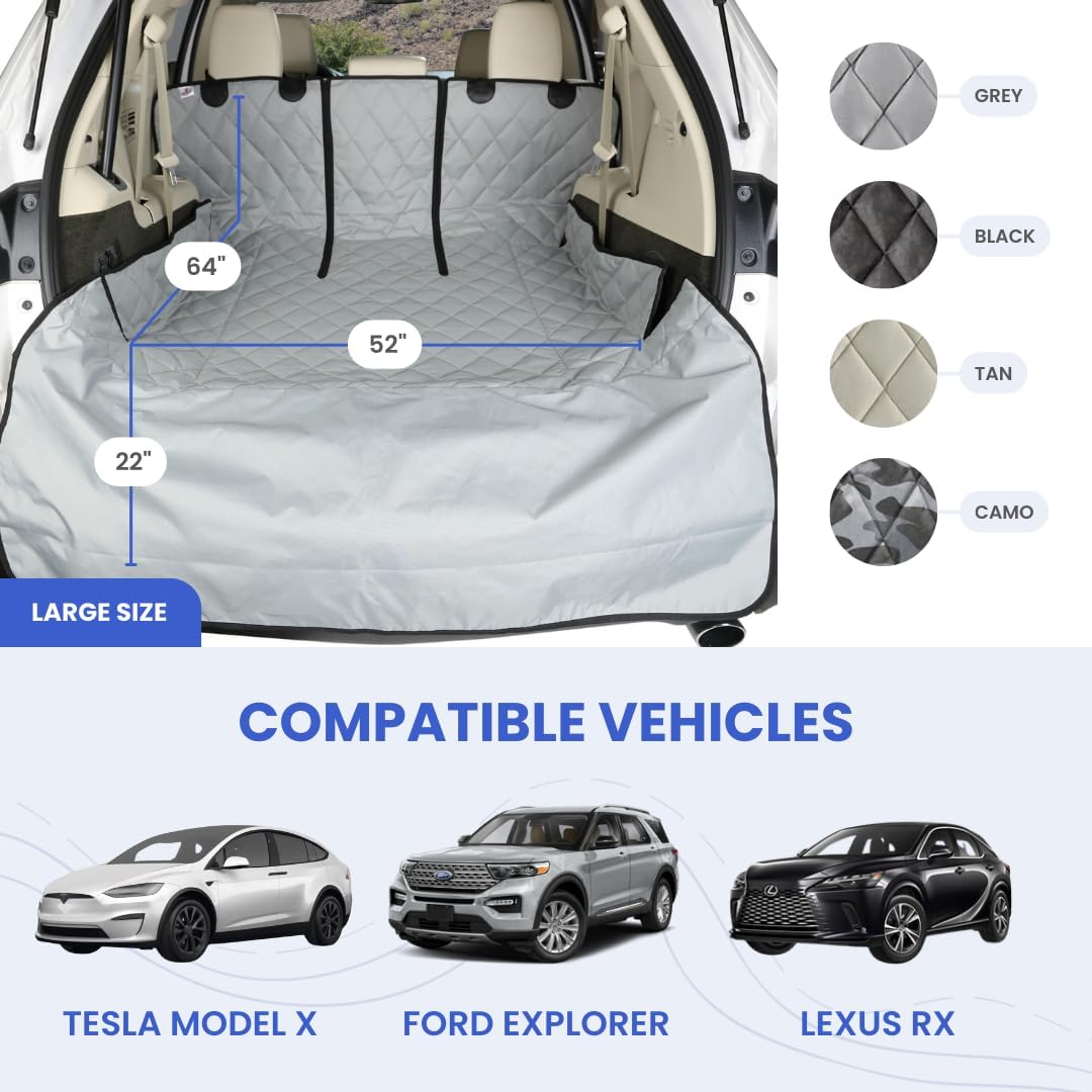 4Knines SUV Cargo Liner for Dogs, Trunk Mat for SUV, Durable Cargo Cover, Protector – Compatible with 60/40 Split Bench & Armrest Pass-Through, Waterproof, Machine Washable, Non-Slip (Large, Tan)