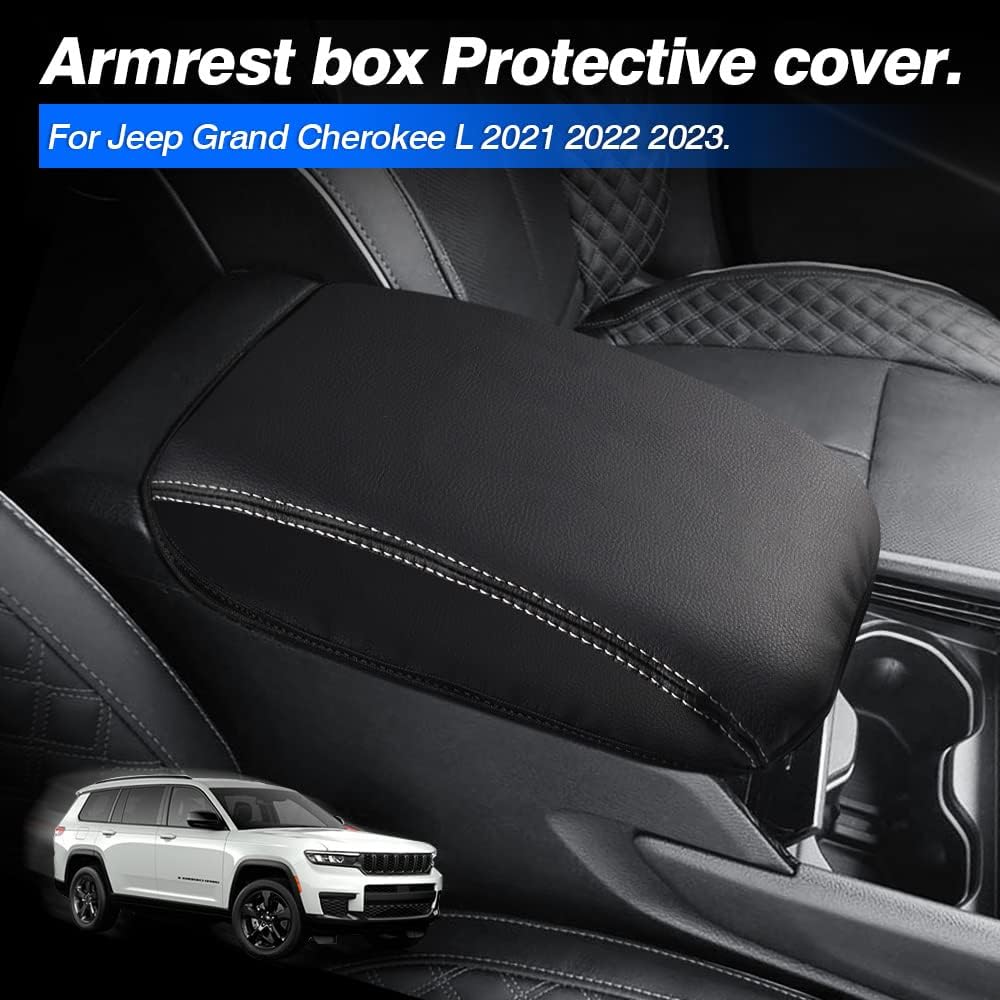 Autorder Center Console Armrest Cover for 2021-2025 2026 Jeep Grand Cherokee L Accessories Armrest Cover Anti-Scratch Middle Console Pad Leather Armrest Protector