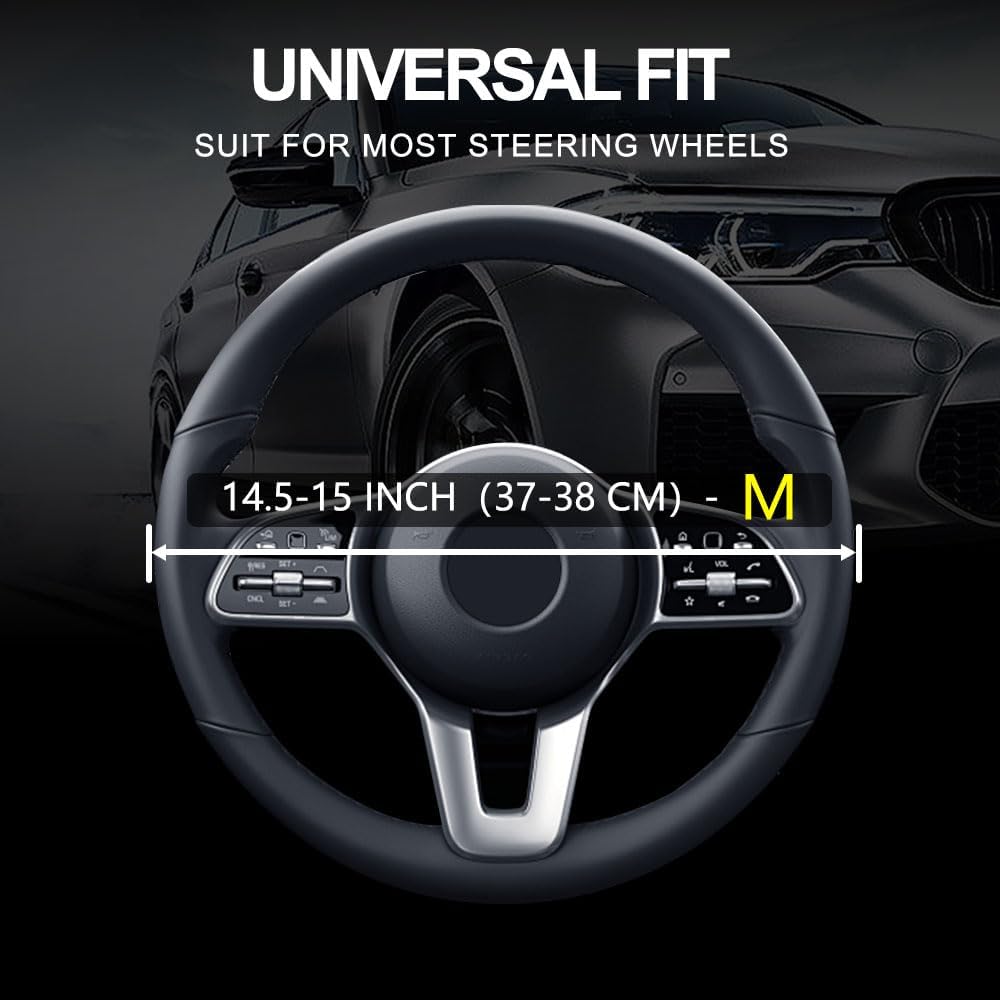 Leather Car Steering Wheel Cover, Non-Slip Car Wheel Cover Protector Breathable Microfiber Leather Universal Fit for Most Cars(Black)