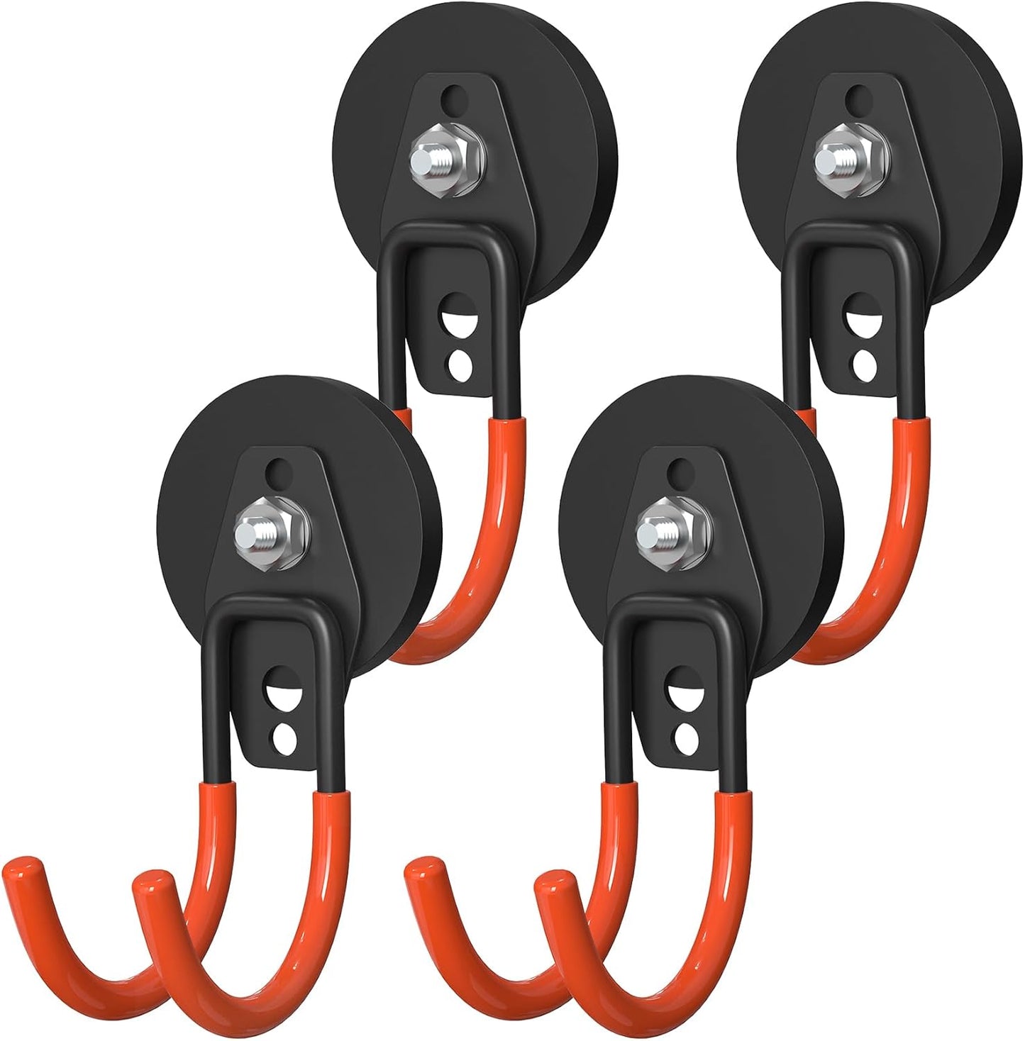 Heavy Duty Storage Magnetic Utility Hooks Large Garage Magnet Hooks with Anti-Slip Coating for Metal Cabinet,Pegboard,Garage Shelve,Garden Tools (4PCS 2.59'' Orange)