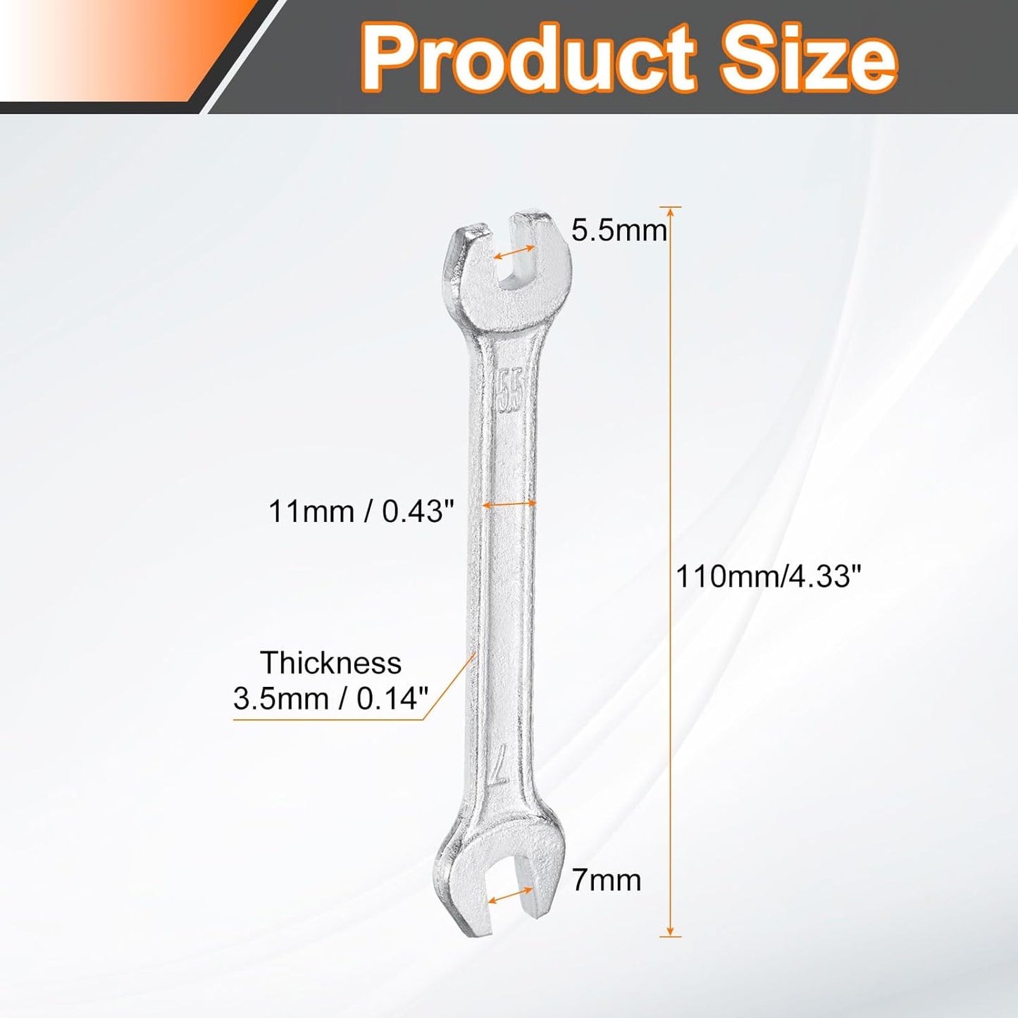 HARFINGTON 5pcs Double Open End Wrench 5.5mm x 7mm Metric 15 Degree Offset Angle Small Flat Head Wrench Galvanizing Open Ended Spanner for Automotive Repair Furniture Assembly