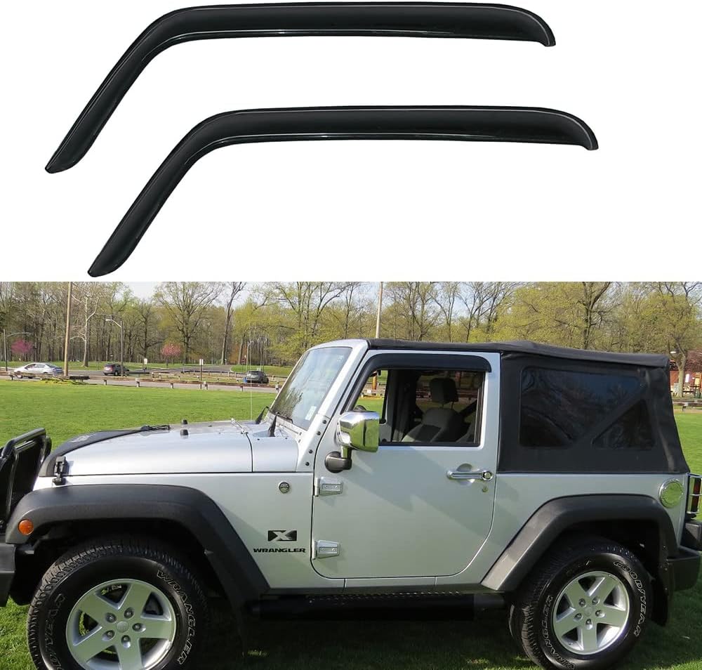 92328 Original Side Window Wind Deflector,2pcs Outside Mount Style Nice Sun Rain Guards Set,Window Visor fit for 2007-2018 Jeep Wrangler 2-Door