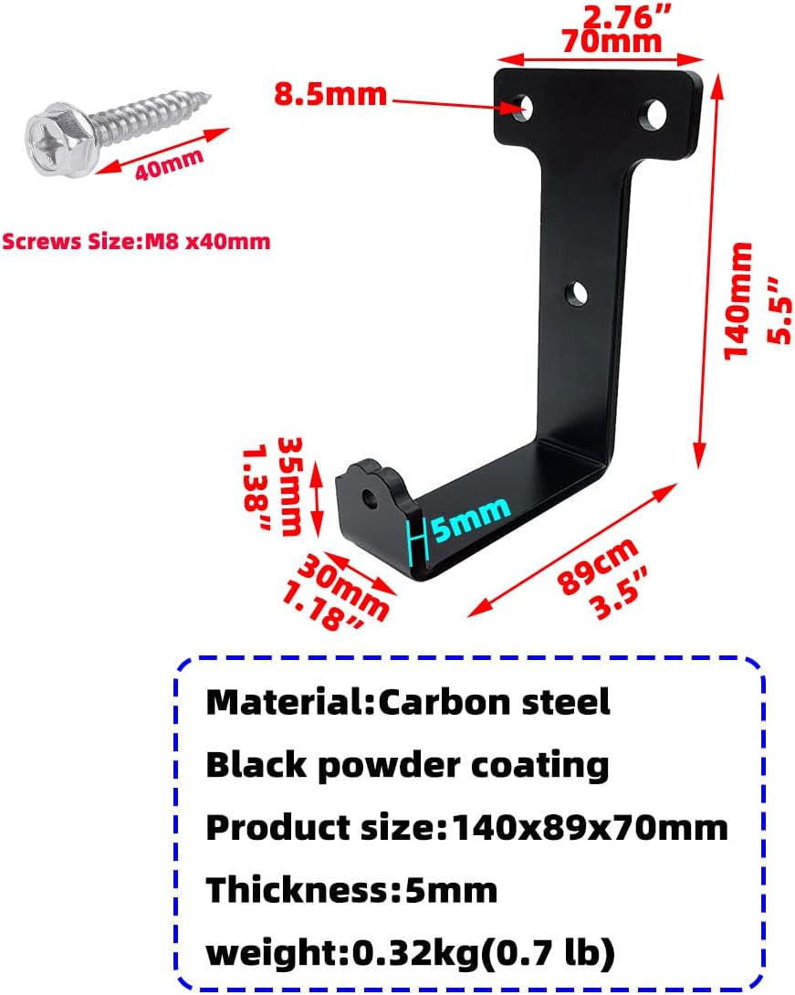 4 PCS black heavy duty metal flat j hooks for hanging 320 lbs,wall mount hooks,plant hanger large steel utility masonry industrial hook for Hanging Garage Storage Home Office Gym Sports Equipment(XL)