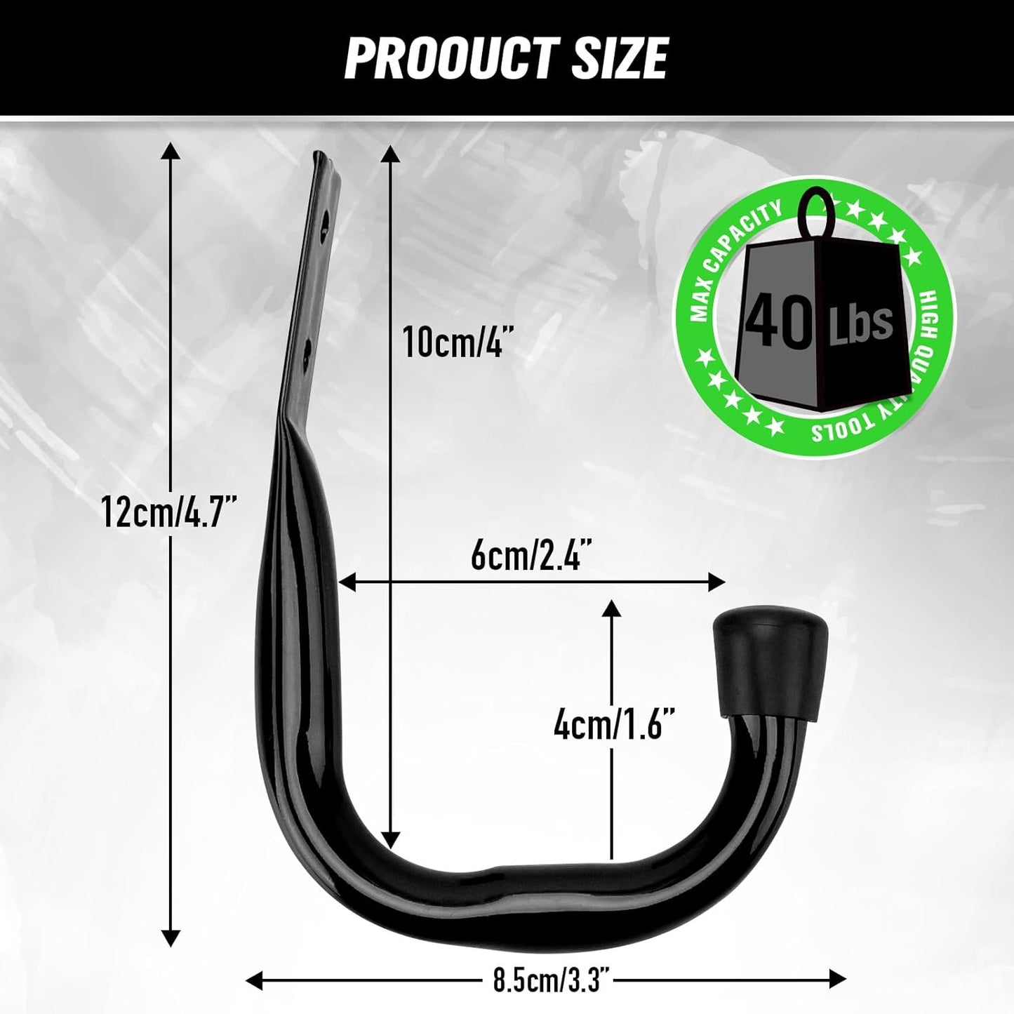 Heavy Duty Garage Storage Hooks, 12-piece Bike Hooks for Garage Wall, Utility Garage Hooks, Wall Mount J Hook for Hanging, Large Metal Storage Organizer Tool, Extension Cord Hanger