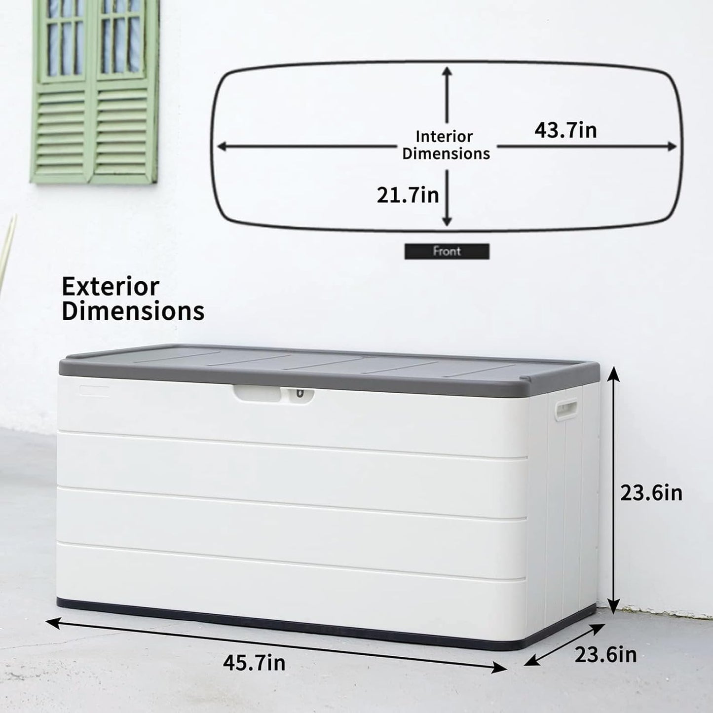 100 Gallon Plus Resin Deck Box, Waterproof Outdoor Storage Bin for Patio Furniture, Pool Accessories, and Garden Tools, Lockable & UV-Resistant, White