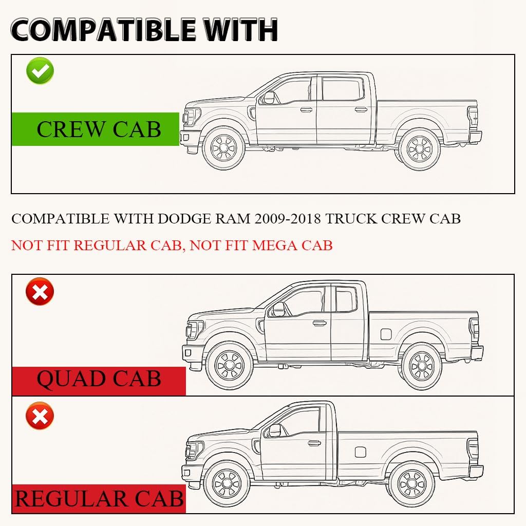 G-PLUS Floor Mats Compatible with Dodge Ram 2009-2018 Truck Crew Cab/Not Fit Quad Cab All Weather Full Cover Protection 1st & 2nd Row Liner TPE Black