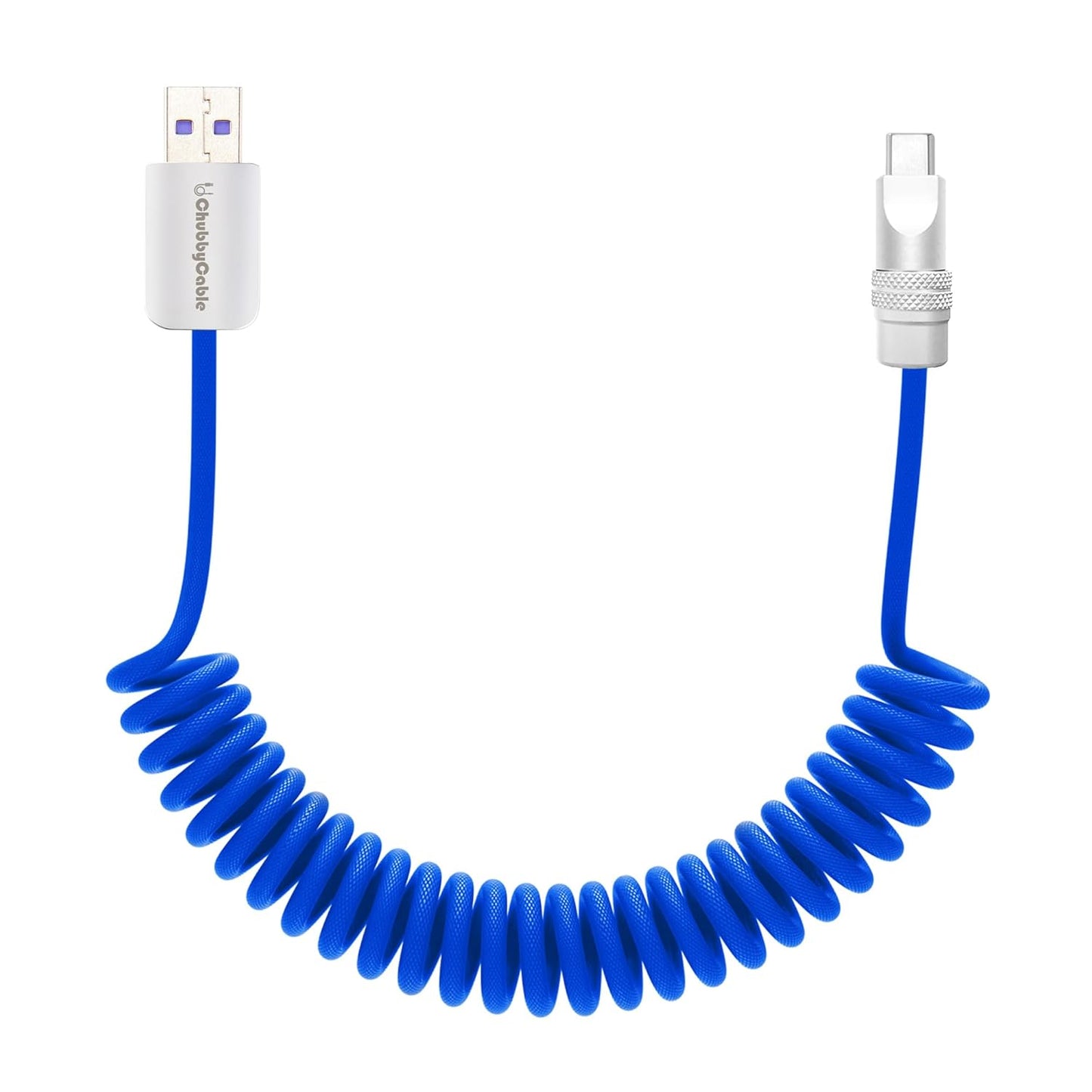 chubbycable Curly Chubby - Retractable Fast Charging Cable 240W Coiled Charger Cord for Car Durable USB-C Cable for Phones, Tablets and More, Dark Blue, USB-A to Type-C, 1.3FT-2.3FT