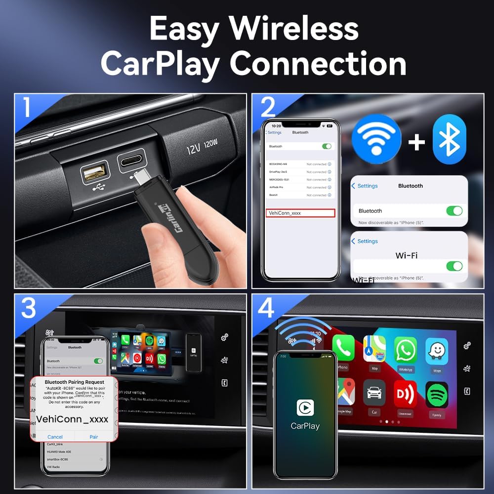 CarlinKit CarPlay Wireless Adapter MiNi SE 2025 - Auto Connect Online Update for iPhone, Apple CarPlay Wireless Adapter Convert OEM Wired CarPlay Cars, Wired to Wireless Plug & Play Dongle