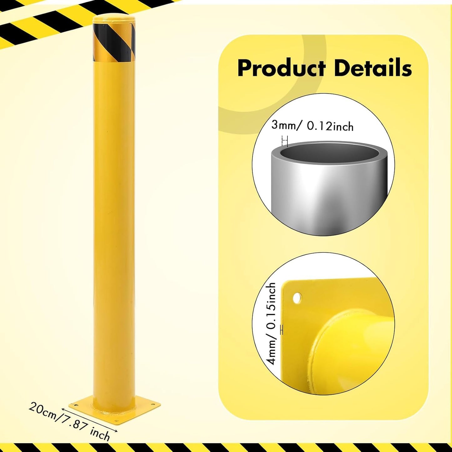 6 Pack Safety Bollard Post, 48 Inch Height 4.5 Inch Diameter Yellow Pipe Safety Steel Bollards with Anchor Bolts and Wrench, Steel Bollards for Road Warning Construction Traffic Control