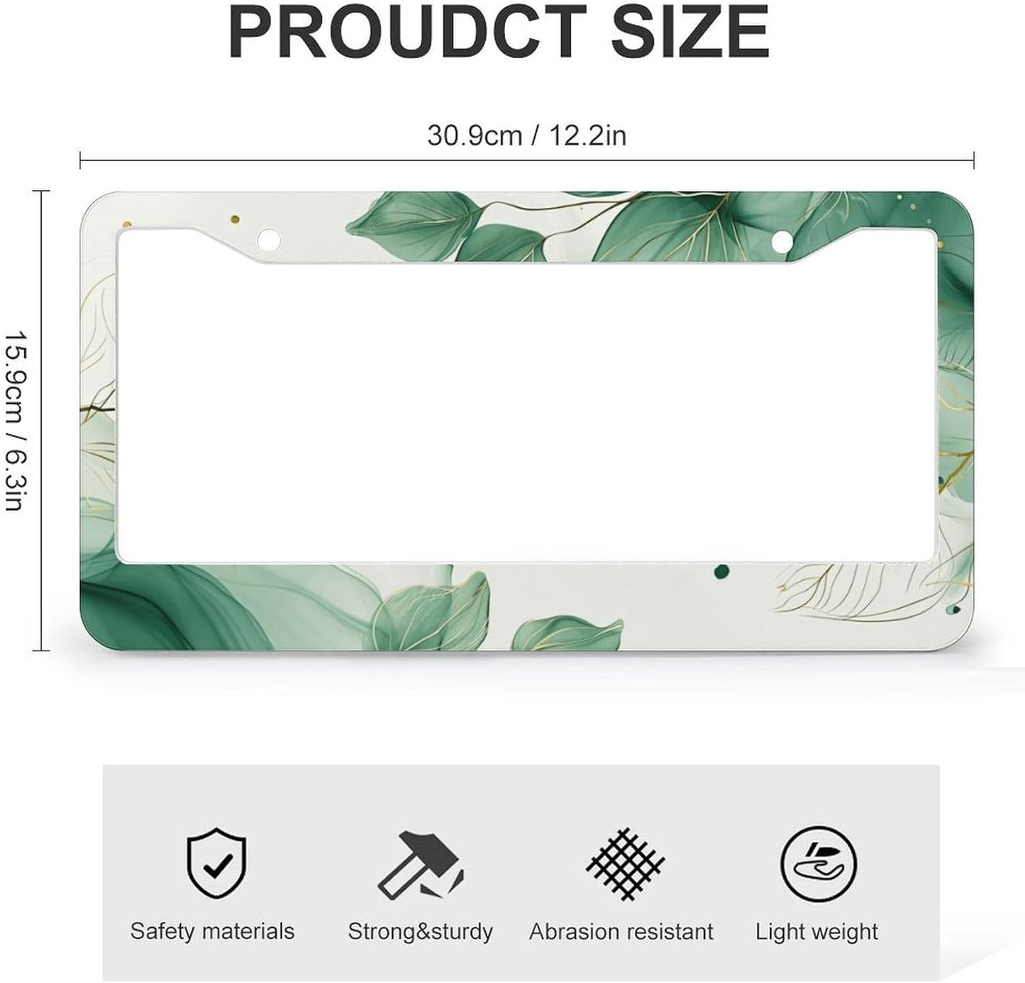 Watercolor Green Palm Leaves License Plate Frames - 2 Pcs Set 2 Holes Metal Aluminum Auto Car Accessories Decoration License Plate Frame 12.2 x 6.3 inch for Women Men Gift