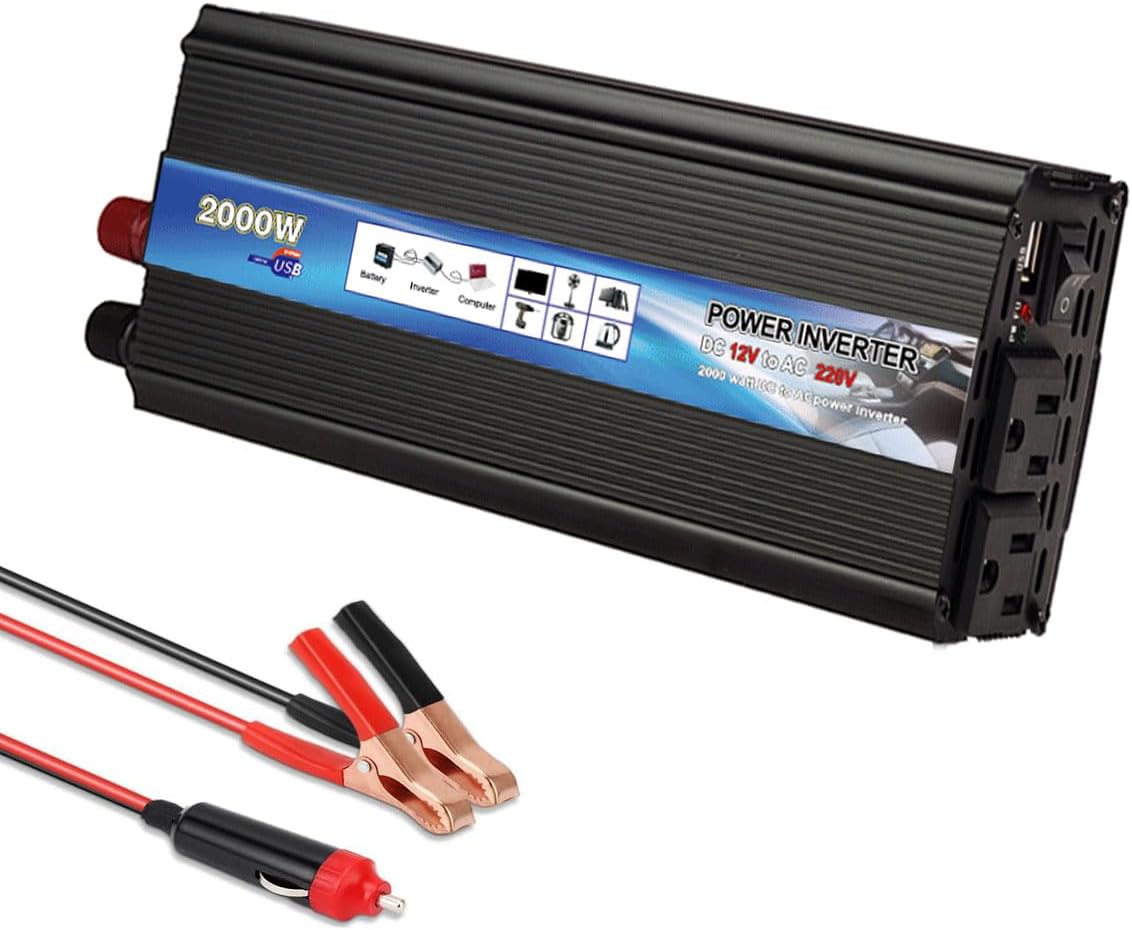 Power Inverter 2000W Car Power Inverters,12 Volt Inverter for Vehicles, 12V DC to 110V AC Car Plug Adapter Outlet Converter for Laptop Vehicles Camping Road Trip Essentials Adults