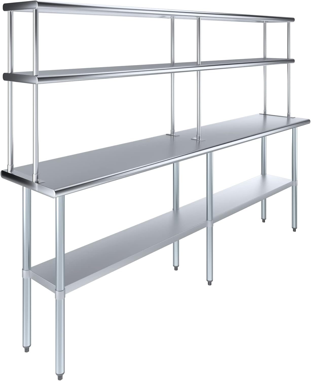 Amgood Stainless Steel Work Table Double Tier Overshelf | Metal Kitchen Prep Table & Shelving Combo (18" x 96" Work Table + 12" Overshelf)